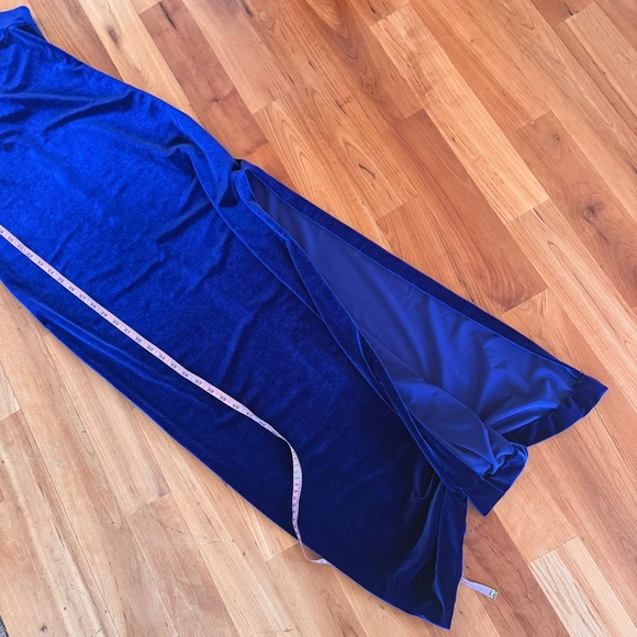 Vintage Navy Blue Velvet Sleeveless Maxi Dress halter prom formal Y2K 90s Jewel - Picture 9 of 13
